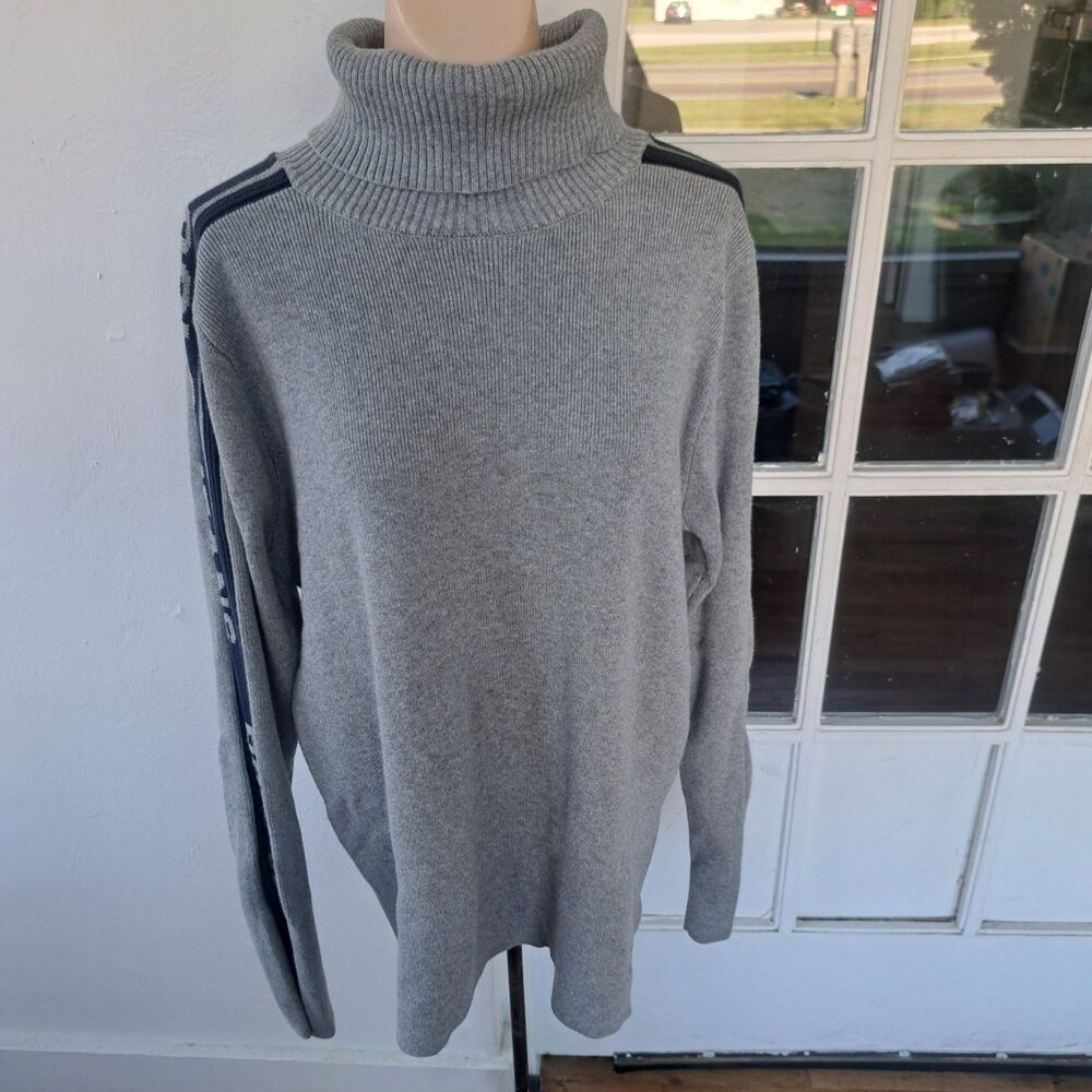 Vintage Polo Jeans Co Ralph Lauren Y2k Womens Gray Turtleneck Striped Sweater XL - Picture 2 of 9
